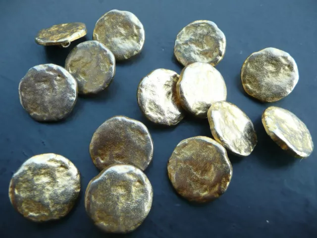14 boutons anciens vintage en métal doré