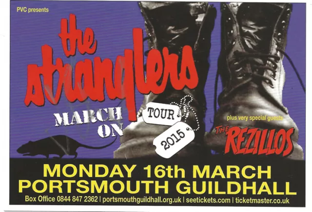 SIGNED. STRANGLERS - MARCH ON - 2015 - PORTSMOUTH GUILDHALL - A6 FLYER. Mint.