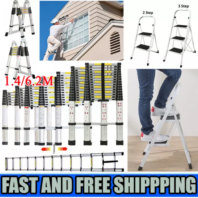 3.2-6.2M Telescopic Ladder Multi-Purpose Extendable Folding Ladder Loft Securing