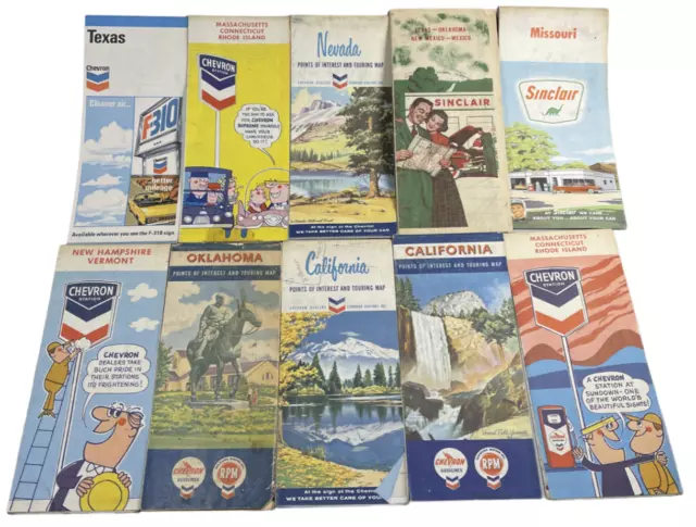 10 Vintage oil advertising travel maps Chevron Sinclair