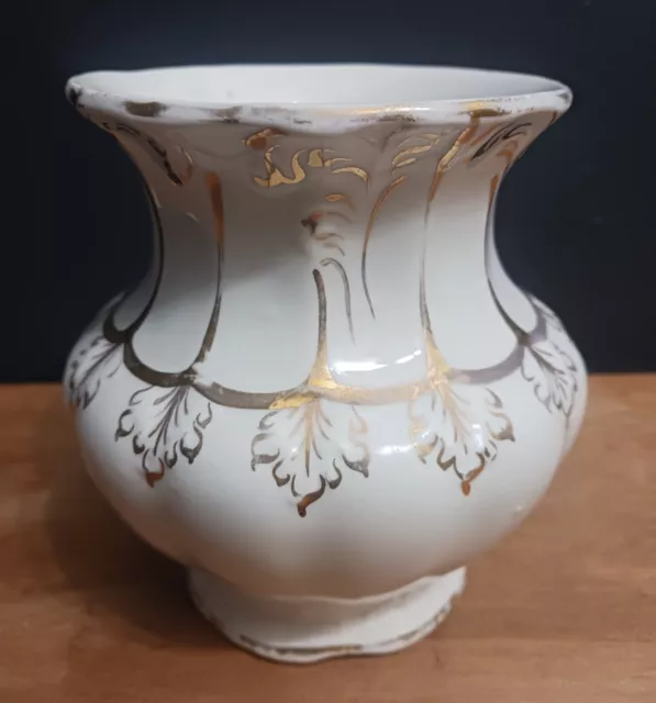 Antique Vintage Sevres Porcelain Ceramic Vase White w/ Gold Gilded Trim 4.75"