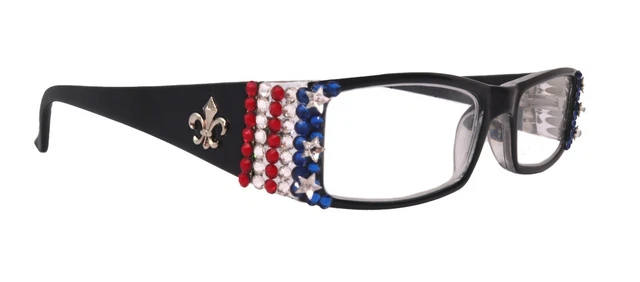 The French, Fleur De Lis, Bling Women Reading Glasses W Clear + AB