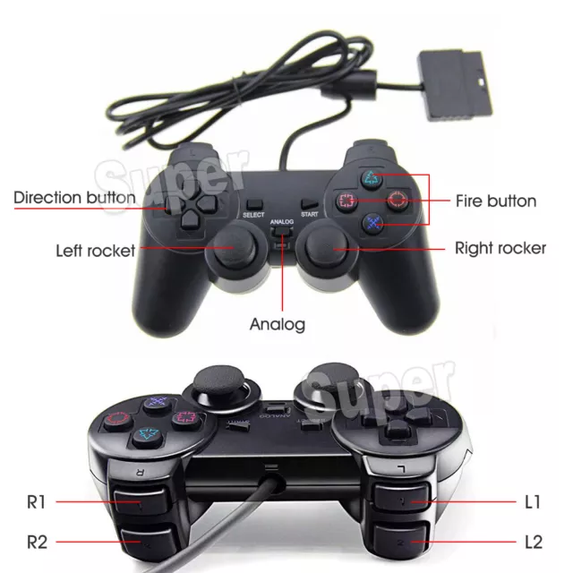 2 PCS Dual Shock Gamepad Joystick Wired Game for Playstation 2 PS2 Controller 2