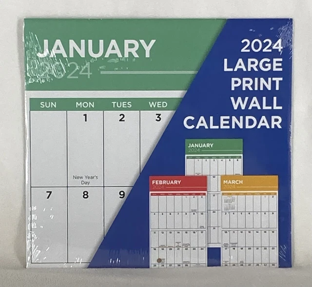 2024 LARGE PRINT Big Grid Blocks Easy to Read Numbers Wall Calendar Low