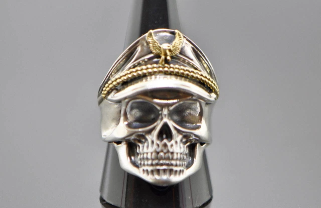 Skull 925 Sterling Silver Ring Skull Captain Union Soldier Comander Skull Biker