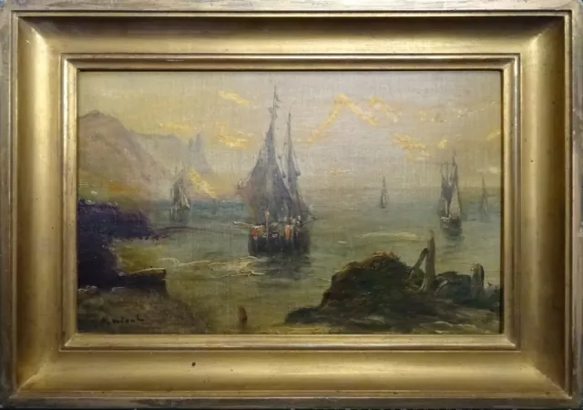 Magnifique  Tableau / Huile sur toile signée  . Marine , bateaux à voiles 19ème