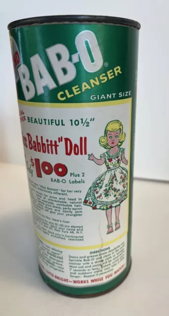 Vintage 1957 Giant Size BAB-O Babo Cleanser Cleaner New Sealed Doll Offer 3