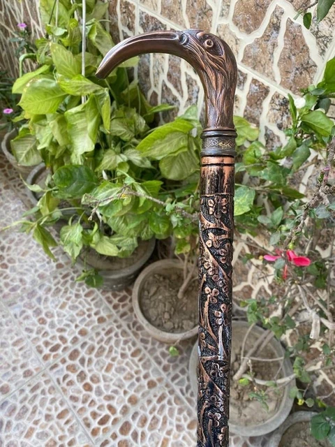Vintage Brass Designer Bird Head Handle Victorian Wooden Walking Stick Cane Gift