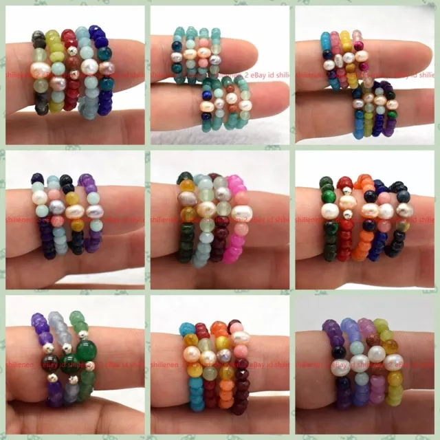 2x4mm Natürliche Mehrfarbige Edelsteinperlen Kreis Verstellbare Dehnbare Ringe