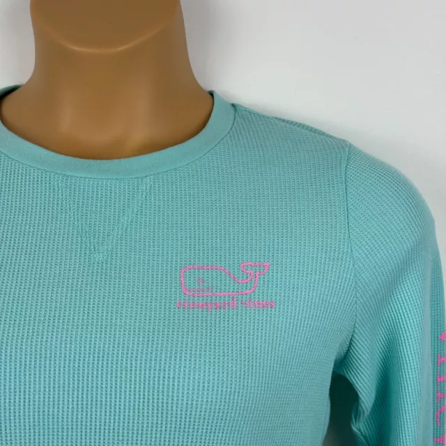 Vineyard Vines Waffle Knit Thermal Shirt Whale Shirt Cotton Blend Blue Womens XS 3