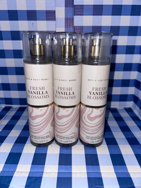 Bath & Body Works LOT 3 Fresh Vanilla Blossoms Fine Fragrance Spray Mist 8 oz