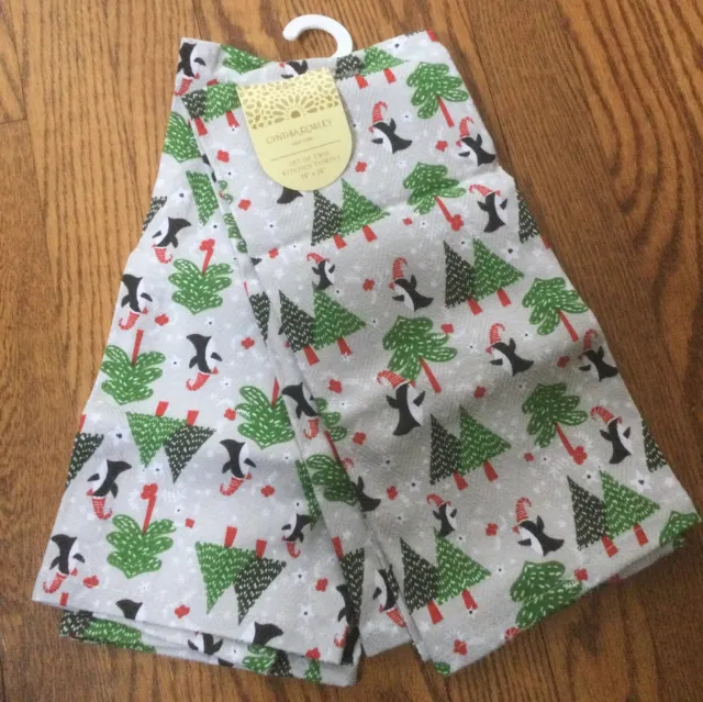 Cynthia Rowley Gnome Christmas Kitchen Towels 2 Pack 20 x 28 Check Cotton  NWT