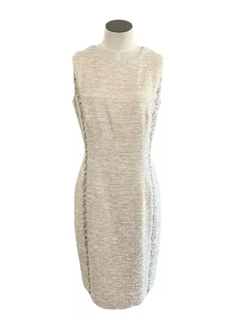 Carmen Marc Valvo Womens Size 6 Cream Metallic Tweed Embellished Dress