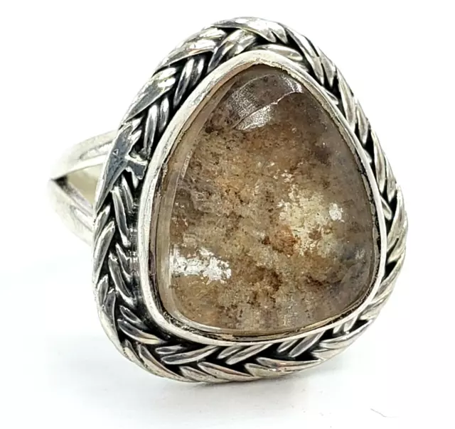 Sterling Silver Ring Size 9.5 Womens Lodolite Phantom Garden Quartz Boho Crystal