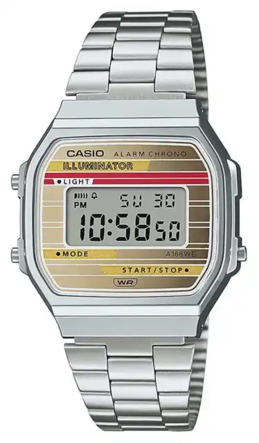 Casio Crono Despertador Iluminador Vintage - Acero Inoxidable A168WEHA-9AEF