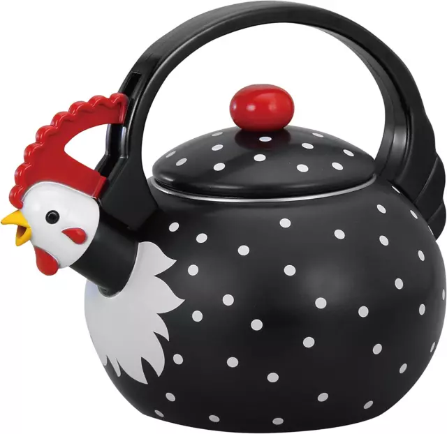 Whistling Tea Kettle Stove Top Enamel on Steel Teakettle, Rooster Design Teapot