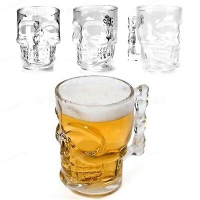 SHOT 500ml BOCCALE TESCHIO BIRRA SKULL VETRO CON MANICO PUB CASA IDEA REGALO SHOT TOP 