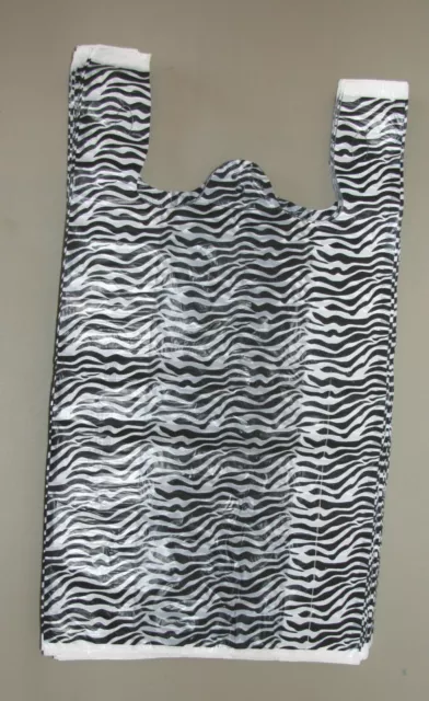 100 ZEBRA PRINT Plastic T-Shirt Bags w/Handles 8