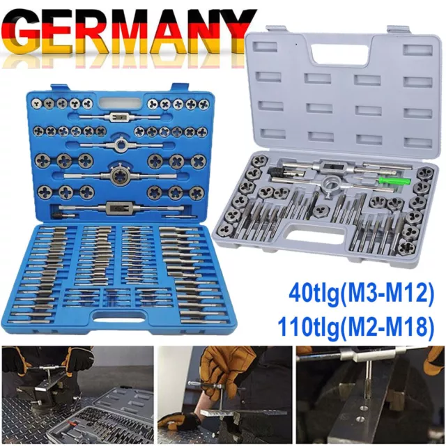 Gewindeschneider Set Metrisch 40/110 tlg Feingewinde Schneidsatz Gewindebohrer