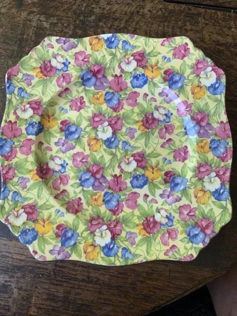 Royal Winton, Grimwades SWEET PEA Chintz Ware Art Deco Dinner Plate 22cm Square