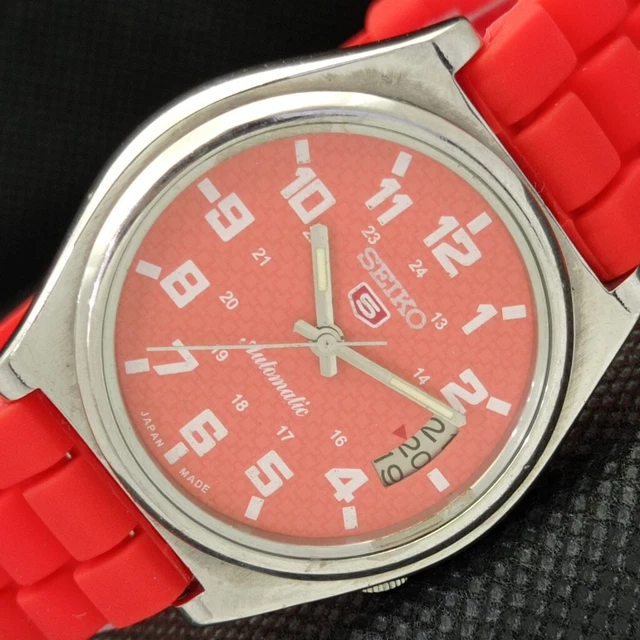 VINTAGE SEIKO 5 AUTOMATIC 7009A JAPAN MENS DATE PEACH WATCH 596-a312702 ...