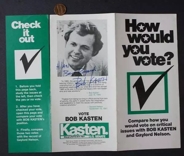 1975-93 Wisconsin Congressman & Senator Bob Kasten signed autographed brochure--