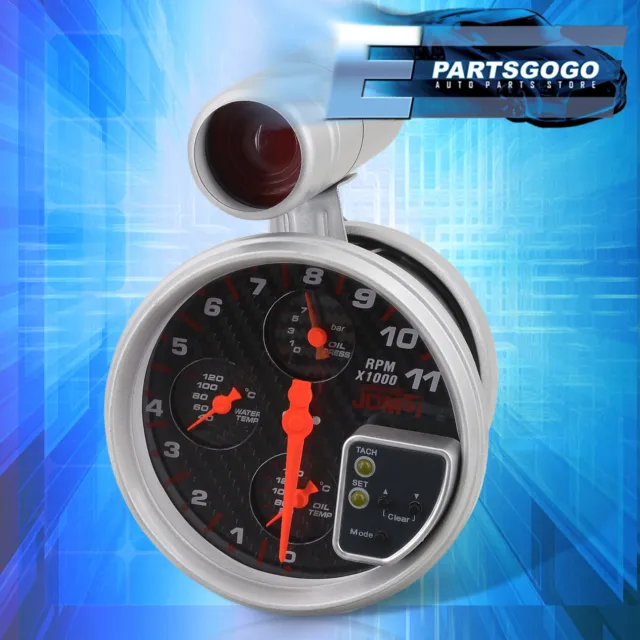 For Subaru 5" Carbon 4IN1 11K RPM Tachometer Oil Pressure &Water/Oil Temp Gauges