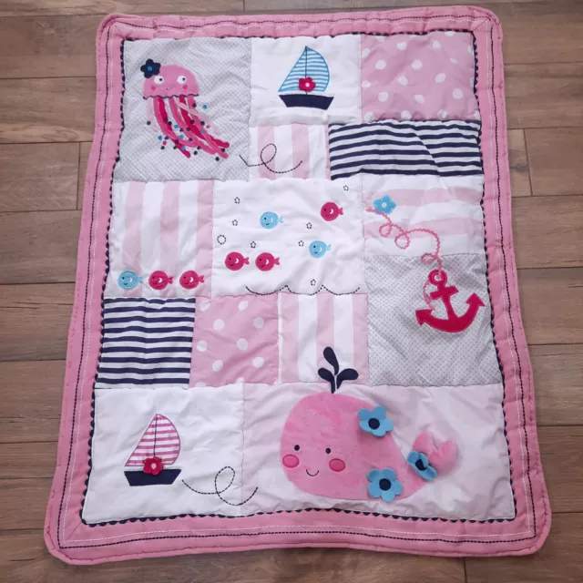 Lambs & Ivy Splish Splash Ocean Life bebé edredón manta ballena rosa velero niña