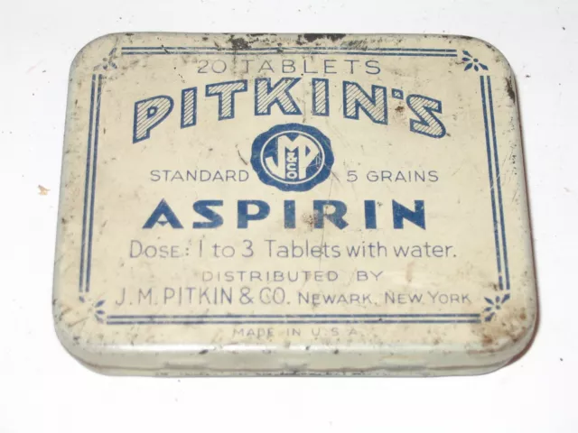 Piktins Aspirin Medicine Tin Newark Ny Rare Early Medical Tin 20 Tablet Size
