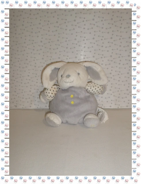 ② -  Doudou Peluche Boule Lapin Blanc Gris  Etoiles Obaibi Okaidi