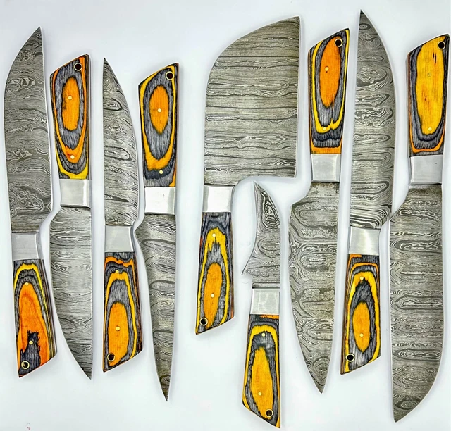 Kitchen Damascus Knife Set, 9 Piece Kitchen Chef Knife Set with Leather Case Bag