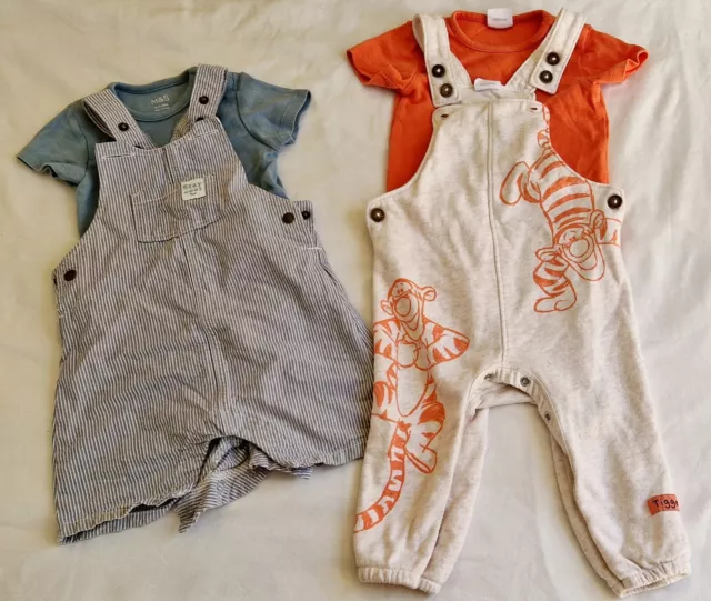 2x BABY BOY DUNGAREES OUTFIT BUNDLE MARKS AND SPENCER DISNEY BABY 9-12 MONTHS