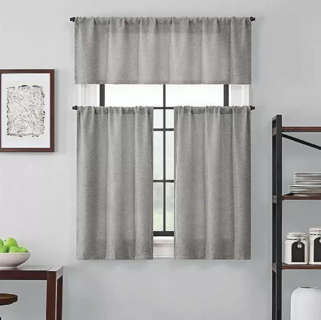 Brookstone - Light Filtering Set - 1 Valance & 2 Tiers Saville Grey