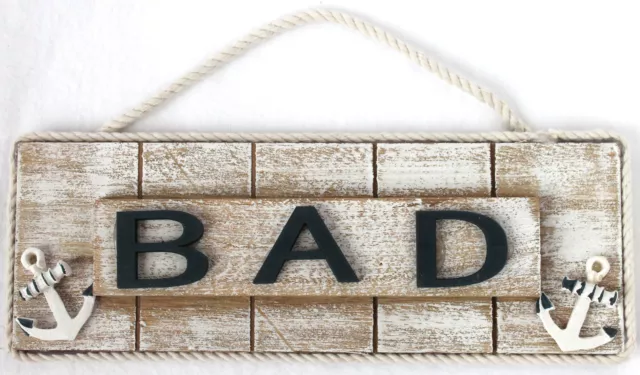 Shabby Türschild BAD 26 x 9,5 cm aus MDF 3-D mit Anker