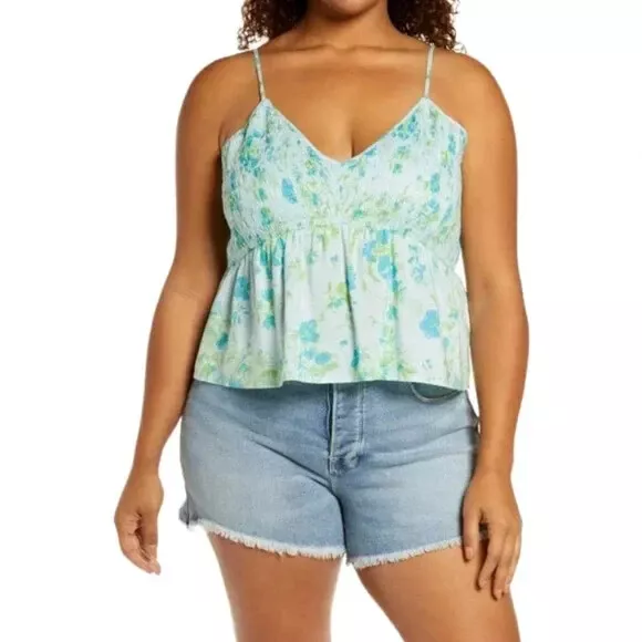 BP. Womens Crop Camisole Top Tank Sina Floral Blue Size 3X