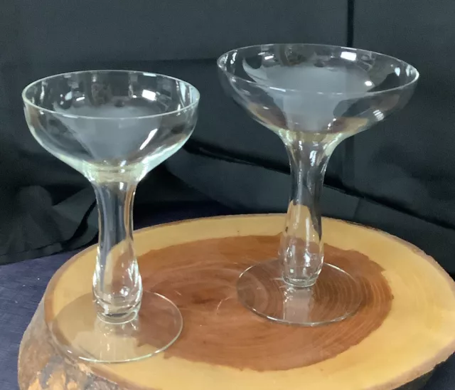 Vintage Set of 2 Hollow Stem  Panel Champagne Coupes Glasses Mis Match Bar Ware