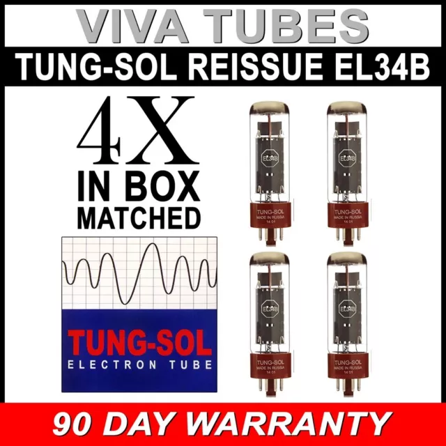 Brand New Tung-Sol Reissue EL34B Plate Current Matched Quad (4) Vacuum Tubes