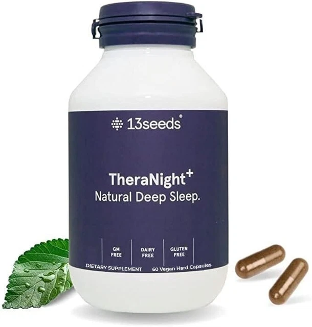 13 semillas TheraNight+ ayuda natural para dormir profundo sin lácteos y gluten, 60 gorras veganas