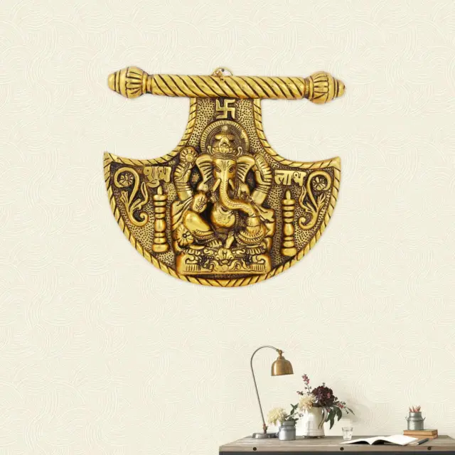 Metal Wall Hanging Ganesha Fan Shaped Figurine For Home Office Wall Decor