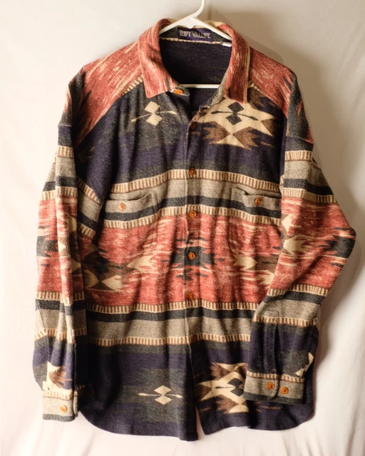 Vtg 90s Aztec Shacket L Navajo Native Southwestern Shirt Jacket Barn Chore Coat
