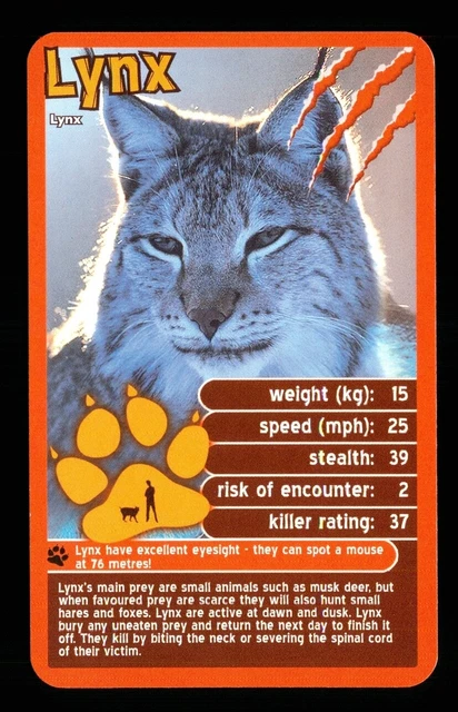 1 x info card deadliest predator LYNX - R114