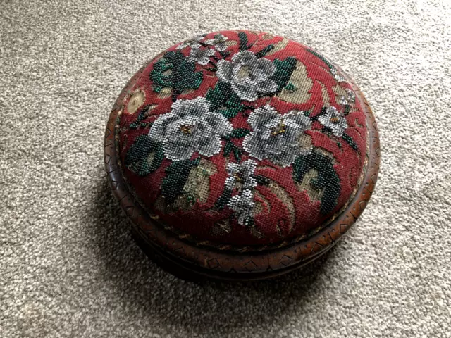 victorian ornate footstool with bead work