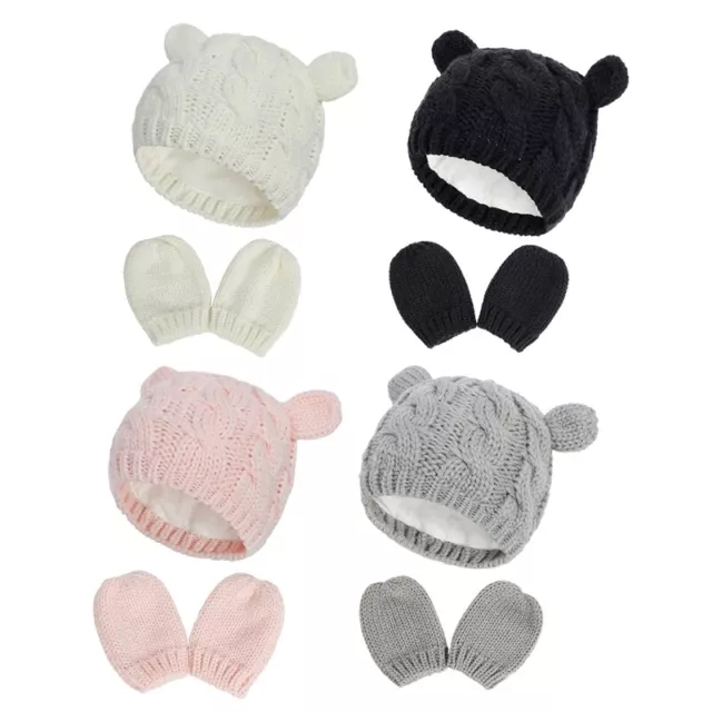 Infant Baby Kids Girls Boys Winter Warm Knit Hat Ear Solid Warm Cute Glove