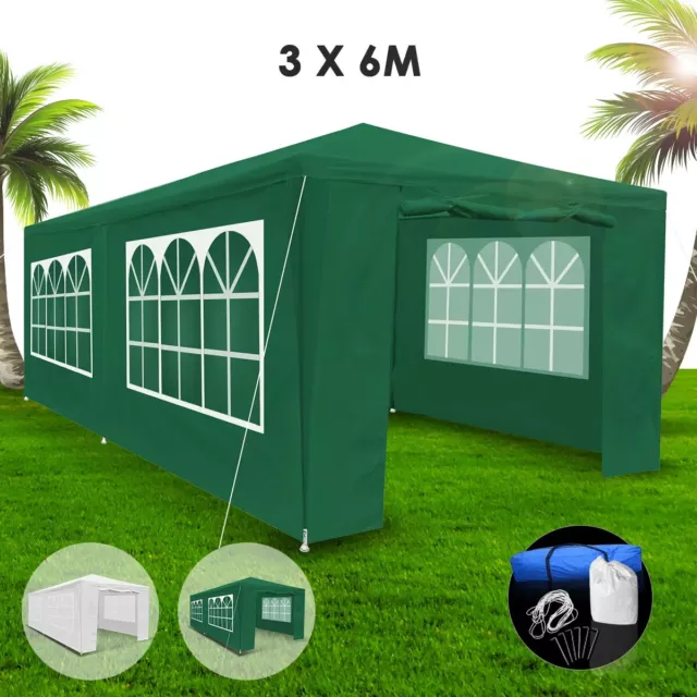 White Walled Waterproof Outdoor Gazebo -3x6m- White - Green