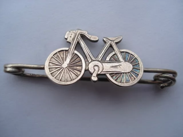 C1890S Vintage Silver Safety Bicycle Shape Bar Pin Brooch