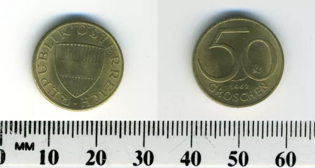 Austria 1962 - 50 Groschen Aluminum-Bronze Coin - Austrian shield