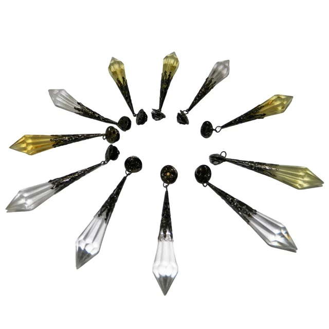 Pendulum Lucite Teardrop Metal Victorian Art Deco Pins Curtain Crafts 11 Pieces