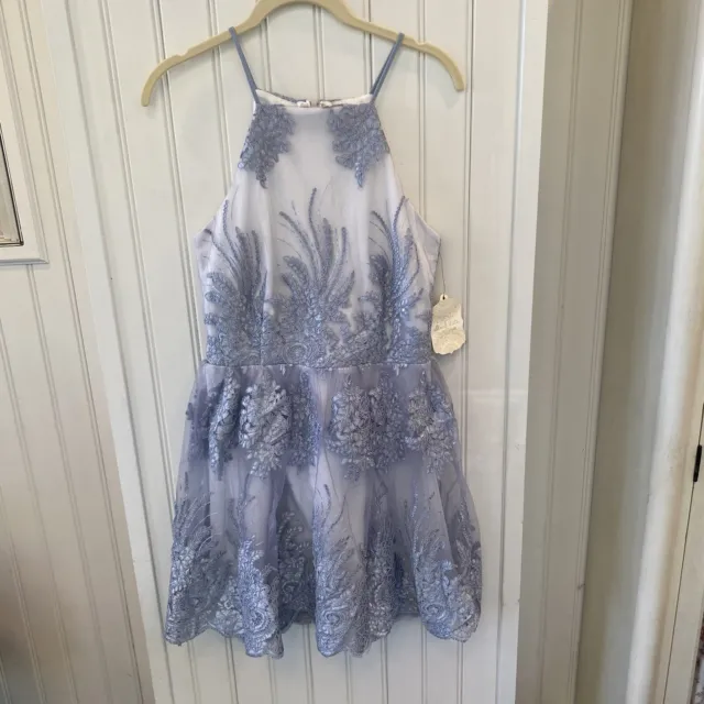 Altar’d State NWT Sz S Embroidered Sheer Tulle Blue Lace Dress