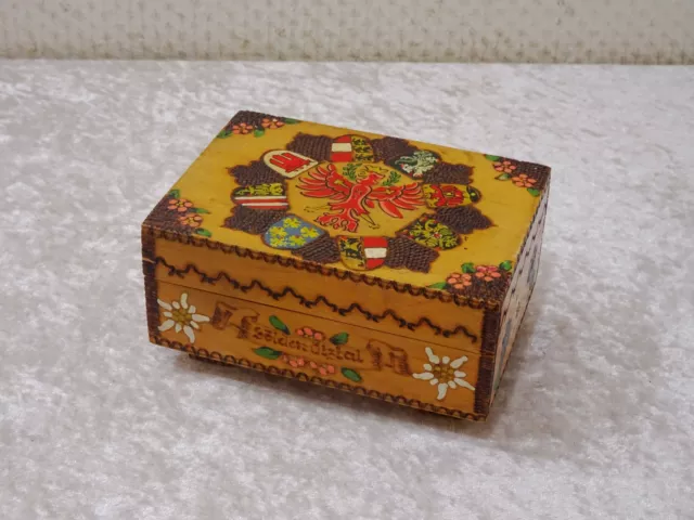 Madera Caja Grifón Sölden Ötztal Osterreich Escudo Águila Vintage Recuerdo
