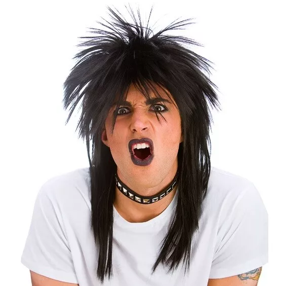 Donna 80s 1980s 80's Rocker Diva Mullet Costume Parrucca Punk Rock Hair Nero W